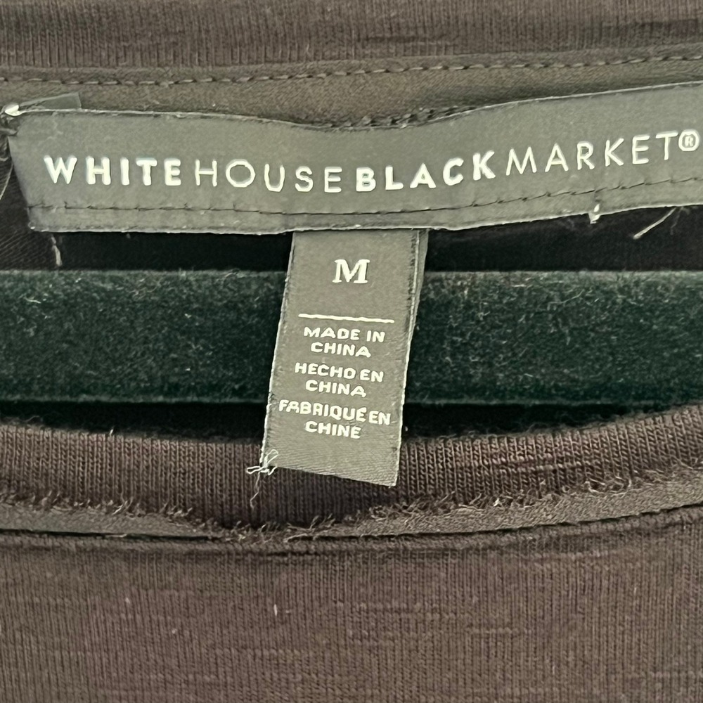 White House Black‎ Market Striped Ruched Side Boatneck Top Black White M - Picture 4 of 8